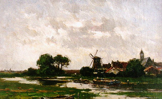 Willem Rip | Polderlandschap met dorpje op de achtergrond, olieverf op doek, 33,5 x 47,2 cm, gesigneerd l.o.