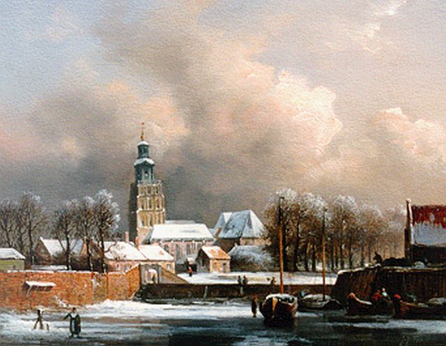 Jan Jacob Fels | Gezicht op de St. Walburgskerk in Zutphen, olieverf op paneel, 28,5 x 36,3 cm, gesigneerd r.o.