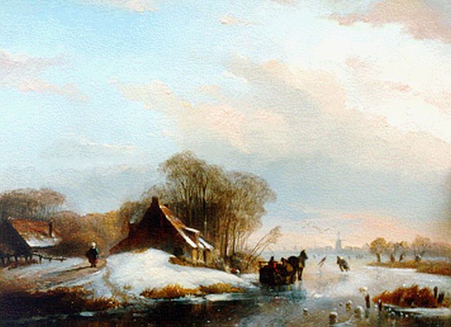 Willem Vester | Wintergezicht met ijsvermaak, olieverf op paneel, 22,3 x 30,5 cm, gesigneerd l.o.