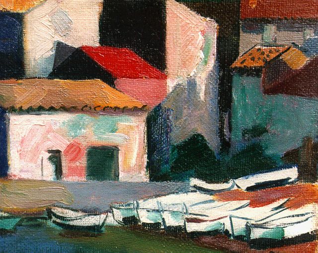 Oepts W.A.  | Vieux port de St. Tropez, olieverf op doek op schildersboard 12,4 x 14,3 cm, gesigneerd r.o. en te dateren ca. 1947