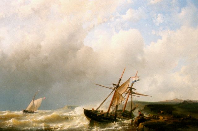 Abraham Hulk | Schipbreuk van een Hollands schip voor de Engelse kust, olieverf op paneel, 37,5 x 51,6 cm, gesigneerd r.o.