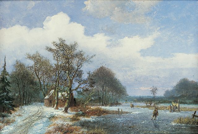 Marinus Adrianus Koekkoek I | Winterlandschap met schaatsers, olieverf op paneel, 23,8 x 35,1 cm, gesigneerd r.o. en gedateerd 1859