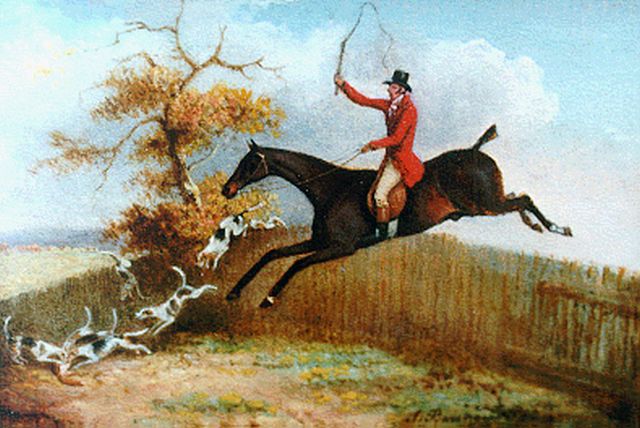 James Barenger | Over de hindernis bij de jacht, 7,5 x 10,2 cm, gesigneerd r.o.