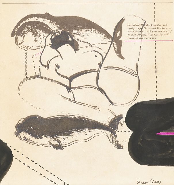 Hugo Claus | Untitled, potlood, inkt en gouache op fotomechanische print, 22,2 x 21,2 cm, gesigneerd r.o. en voorzien van blindstempel