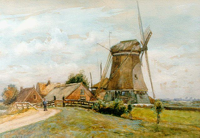 Gerard Koekkoek | Molen in polderlandschap, aquarel op papier, 34,0 x 48,0 cm, gesigneerd l.o. en gedateerd 1901