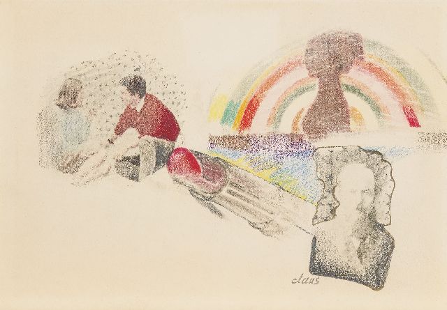 Hugo Claus | Untitled, potlood en kleurpotlood op papier, 13,9 x 19,6 cm, gesigneerd r.o. en voorzien van blindstempel