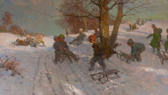Fritz Freund | Sneeuwpret, olieverf op doek, 70,6 x 120,3 cm, gesigneerd l.o.