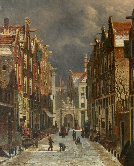 Oene Romkes de Jongh | Gezicht op de Voetboogstraat met de Rasphuispoort, Amsterdam, olieverf op doek, 86,8 x 70,4 cm, gesigneerd l.o.