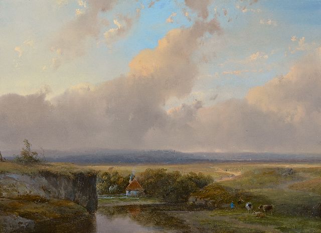 Andreas Schelfhout | Riviervallei met watermolen, olieverf op paneel, 23,3 x 31,5 cm, gesigneerd l.o.