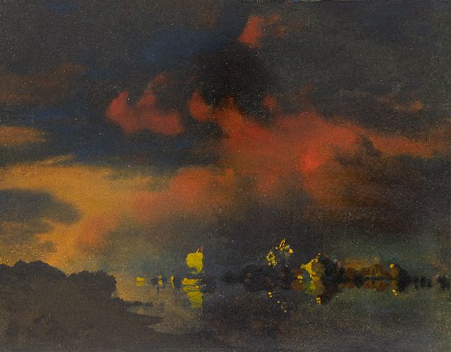 Jan Voerman sr. | Gezicht op Hattem na de storm in Borculo, olieverf op paneel, 32,7 x 41,1 cm, te dateren ca. 1925