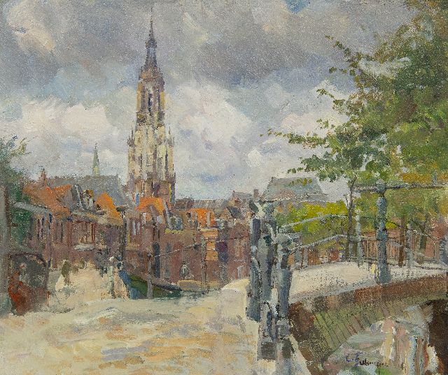 Carl Fahringer | Gezicht op de Nieuwe Kerk, Delft, olieverf op doek op board, 29,9 x 34,9 cm, gesigneerd r.o.
