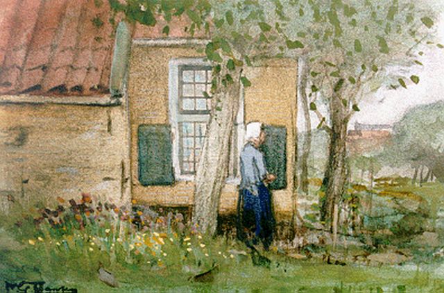 Willem George Frederik Jansen | Boerenerf, aquarel op papier, 15,0 x 22,0 cm, gesigneerd l.o.