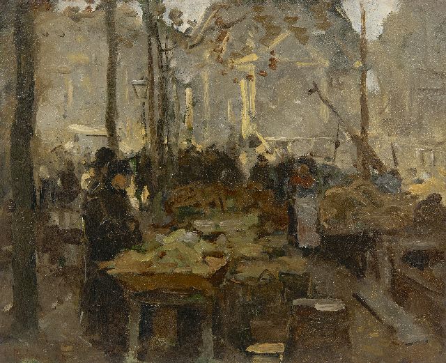 Willem Bastiaan Tholen | Markt op de kade, olieverf op paneel, 29,1 x 35,9 cm, gesigneerd l.o. en gedateerd '83