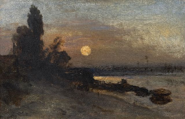 Johan Barthold Jongkind | Berge au clair de lune, Hollande, olieverf op doek, 27,0 x 40,9 cm, gesigneerd l.o. en te dateren ca. 1860