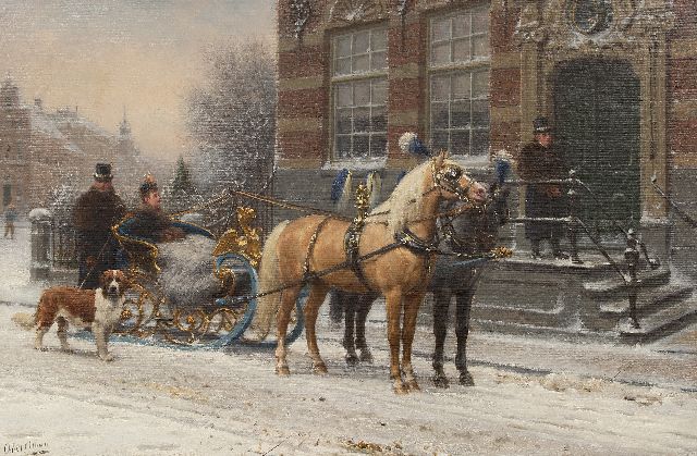 Otto Eerelman | Arreslee met twee paarden, olieverf op doek, 60,0 x 90,0 cm