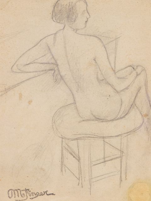 Jean Metzinger | Etude d'une femme nue assise; verso: Gitarist, potlood op papier, 15,5 x 11,0 cm, gesigneerd l.o. en verso met kunstenaarsstempel