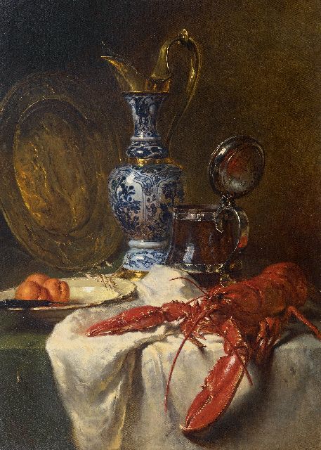 Maria Vos | Stilleven met pronkkan en kreeft, olieverf op doek, 80,0 x 58,0 cm, gesigneerd l.o. en gedateerd 1875