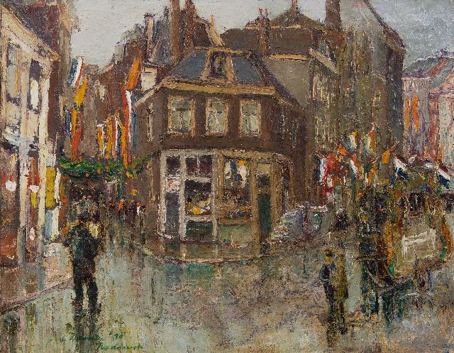 John van Deventer | Feest in de Reguliersdwarsstraat, Amsterdam, olieverf op doek, 55,7 x 70,3 cm, gesigneerd l.o. en gedateerd '38