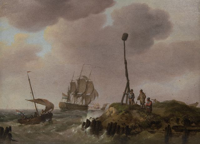 Johannes Hermanus Koekkoek | Engels oorlogsschip in de Zeeuwse wateren, olieverf op paneel, 35,6 x 48,8 cm, gesigneerd r.o.