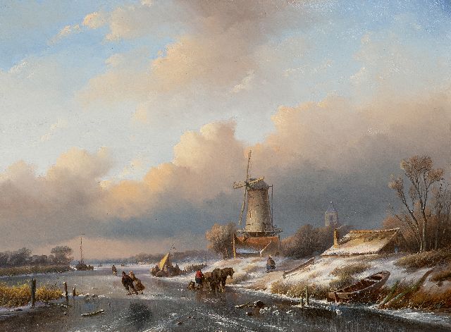 Jan Jacob Spohler | Winterlandschap met landvolk en schaatsers, olieverf op paneel, 40,7 x 55,3 cm, gesigneerd l.o.
