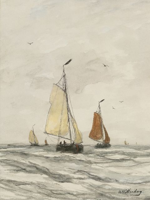 Hendrik Willem Mesdag | Vissersboten op open zee, aquarel op papier, 41,0 x 30,5 cm, gesigneerd r.o.