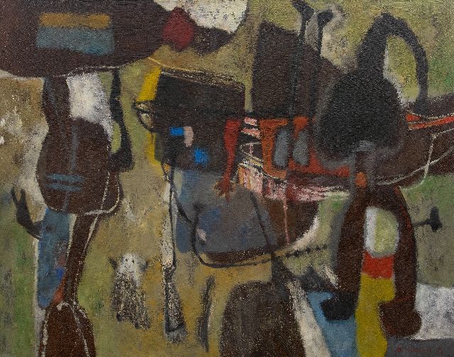 Jaap Wagemaker | Donkere figuren, olieverf op doek, 106,4 x 130,3 cm, gesigneerd r.o. en gedateerd '54