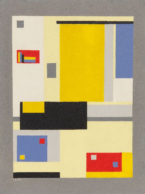 Lou Loeber | Compositie, olieverf op board, 34,3 x 25,8 cm, gesigneerd l.o. met initialen en gedateerd '52