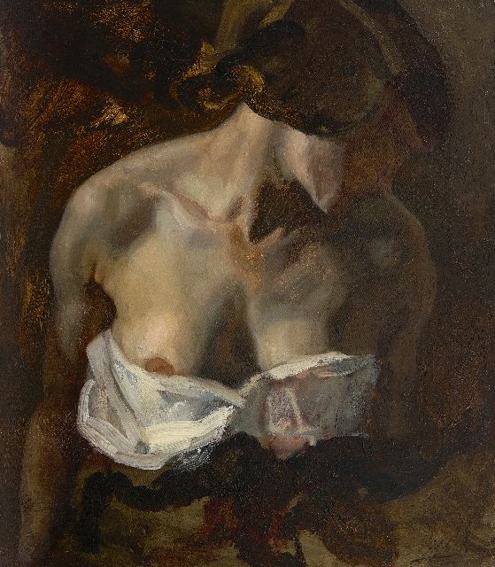 Johannes Hendricus Jurres | Delilah met ontblote borst (studie voor Samson en Delilah), olieverf op doek, 52,3 x 45,5 cm, gesigneerd r.o.