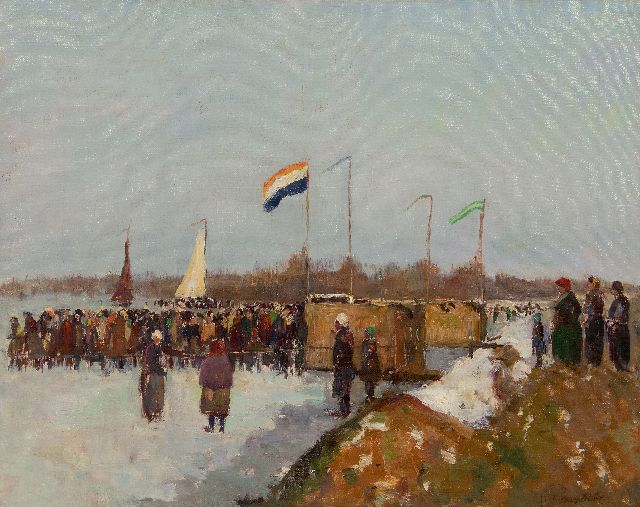 Hendrik Frauenfelder | IJszeilwedstrijd, De Kaag, olieverf op doek, 40,4 x 50,3 cm, gesigneerd r.o.