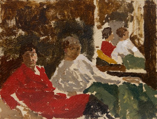 George Hendrik Breitner | Twee vrouwen zittend voor een spiegel, olieverf op paneel, 31,5 x 41,2 cm, gesigneerd l.b.