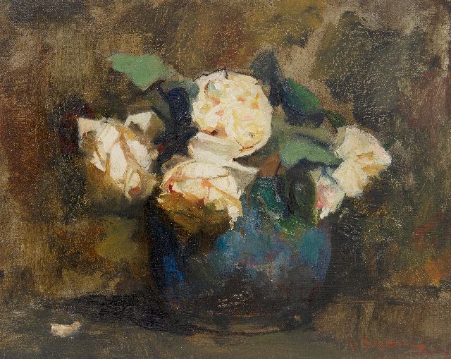 Floris Arntzenius | Witte rozen in een gemberpot, olieverf op doek op paneel, 30,8 x 38,0 cm, gesigneerd r.o.