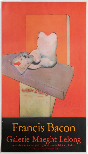 Onbekend   | Tentoonstellingsposter Francis Bacon in Galerie Maeght Lelong, 1984, met opdracht en gesigneerd door de kunstenaar, litho 79,0 x 45,0 cm, gesigneerd r.o.