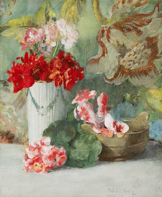 Willem Elisa Roelofs jr. | Stilleven met vaas en kom, aquarel op papier, 25,6 x 20,8 cm, gesigneerd r.o. en gedateerd 1902