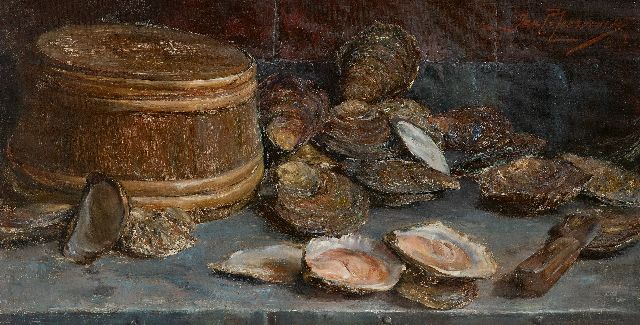 Jan Neervoort | Stilleven met oesters, olieverf op doek, 28,3 x 53,8 cm, gesigneerd r.b. en gedateerd 1907