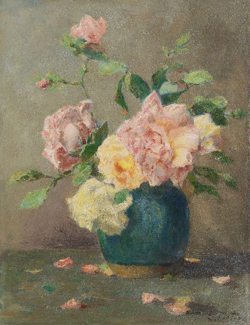 Evert Pieters | Gemberpot met rozen, olieverf op paneel, 40,9 x 31,7 cm, gesigneerd r.o.