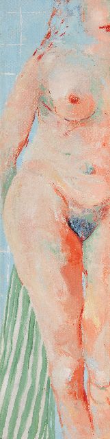 Evert van Hemert | Gluurder (vrouw in douchecabine), acryl op doek, 116,5 x 31,0 cm, gesigneerd r.o. en gedateerd '82