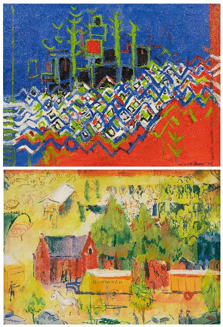 Jan van der Baan | Landschap Noorwegen; verso: Markt Siddeburen, olieverf op doek, 60,2 x 79,9 cm, gesigneerd r.o. en gedateerd '73