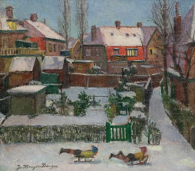 Jo Kruyder-Bouman | Wintervermaak, olieverf op doek, 40,3 x 45,0 cm, gesigneerd l.o. en gedateerd 1942