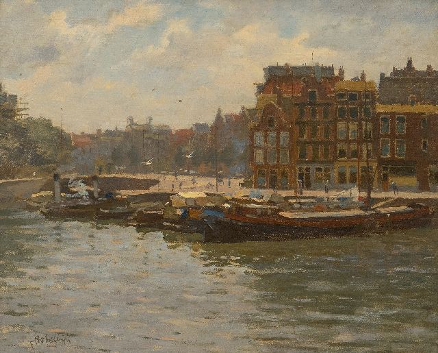 Felicien Bobeldijk | Gezicht op De Buitenkant (Prins Hendrikkade), Amsterdam, olieverf op doek, 30,6 x 37,0 cm, gesigneerd l.o.