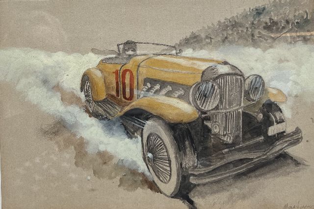 Onbekend   | Raceauto nr. 10 (set van 5), potlood, aquarel en gouache op papier 19,8 x 28,9 cm, gesigneerd r.o.