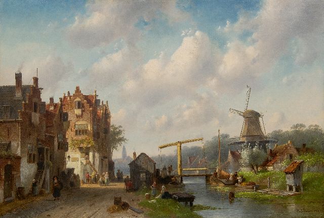 Charles Leickert | Hollands dorpsgezicht met ophaalbrug, olieverf op doek, 77,9 x 114,4 cm, gesigneerd r.o. en gedateerd '76