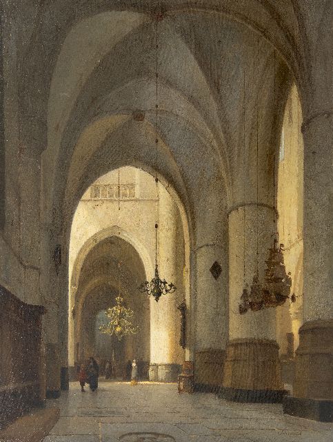 Jan Jakob Schenkel | Interieur van de St. Bavokerk, Haarlem, olieverf op paneel, 59,9 x 46,1 cm, gesigneerd r.o.