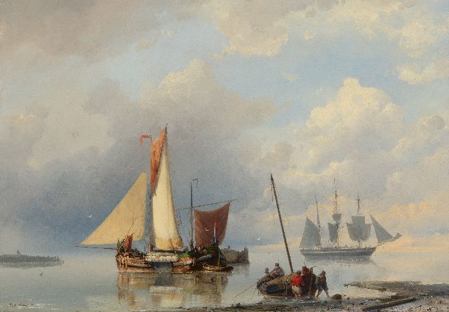 Jan H.B. Koekkoek | Schepen voor de kust bij kalm weer, olieverf op doek, 43,4 x 62,0 cm, gesigneerd l.o.