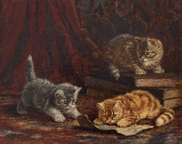 Cornelis Raaphorst | Drie spelende katjes, olieverf op doek, 40,3 x 50,2 cm, gesigneerd l.o.