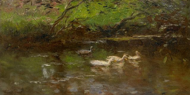 Willem Maris | Eenden in het water, olieverf op doek, 24,2 x 46,0 cm, gesigneerd l.o.