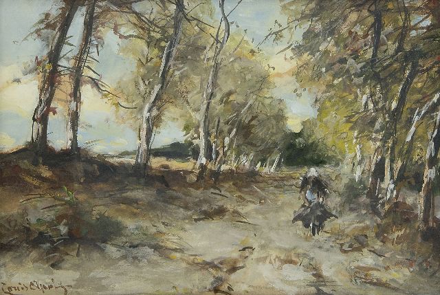 Louis Apol | Boslaantje in de herfst, aquarel op papier, 15,0 x 22,5 cm, gesigneerd l.o.