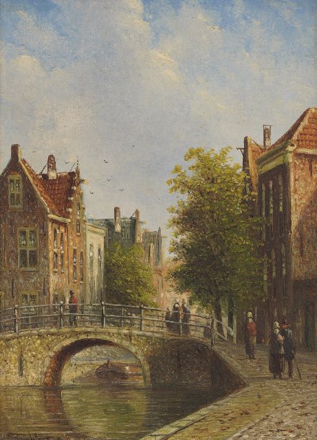 Johannes Franciscus Spohler | Oudhollands stadsgezichtje, olieverf op paneel, 11,9 x 8,9 cm, gesigneerd l.o.
