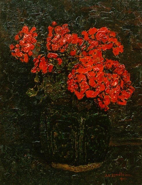 Jan Adam Zandleven | Chrysanten in een gemberpot, olieverf op doek op paneel, 40,8 x 31,5 cm, gesigneerd r.o. en gedateerd 1911
