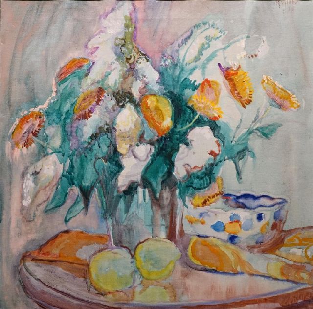 George Martens | Bloemstilleven met citroenen, olieverf op doek, 50,5 x 50,5 cm, gesigneerd r.b.