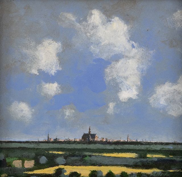 Hemert E. van | 'Haarlempje'; Evert van Hemert's Ruysdael, olieverf op board 29,0 x 29,0 cm, gesigneerd r.o. 'v. Hemert/Ruysdael' en gedateerd 2016